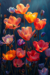 Yellow and red tulips in spring. AI generated art illustration.