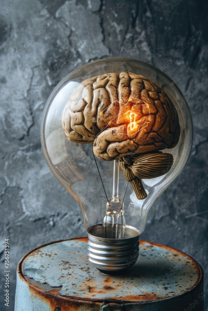 Poster Light bulb with a brain inside, versatile image for various concepts