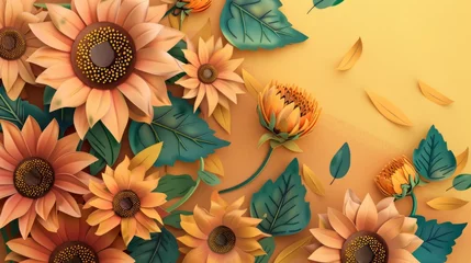 Möbelaufkleber Sunflowers with Grain Texture on Flat Florals Generative AI © Alex