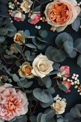 Grain Textured Florals with Roses and Eucalyptus Generative AI