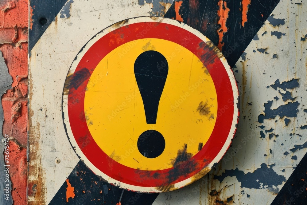 Poster a caution sign with a bold exclamation mark, suitable for warning messages