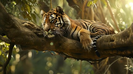 Tiger on a tree in the jungle