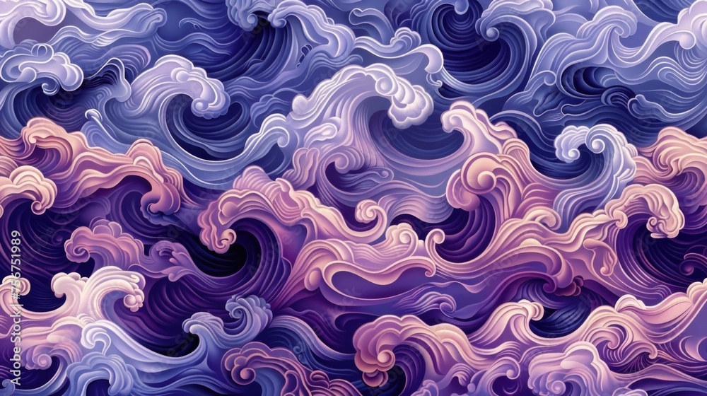 Poster a vibrant image of a very large amount of purple and blue waves. perfect for various design projects