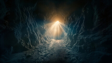 Light at the End: The Ice Cave's Mystical Exit - obrazy, fototapety, plakaty
