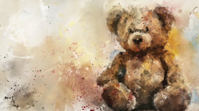 Muted Watercolor Painting of a Stuffed Animal Teddy Bear Generative AI