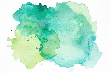 Vibrant Green Watercolor Splotches on White Background Generative AI