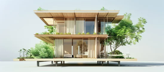 Foto op Plexiglas illustration sustainable modern house unite with nature concept © Menganga