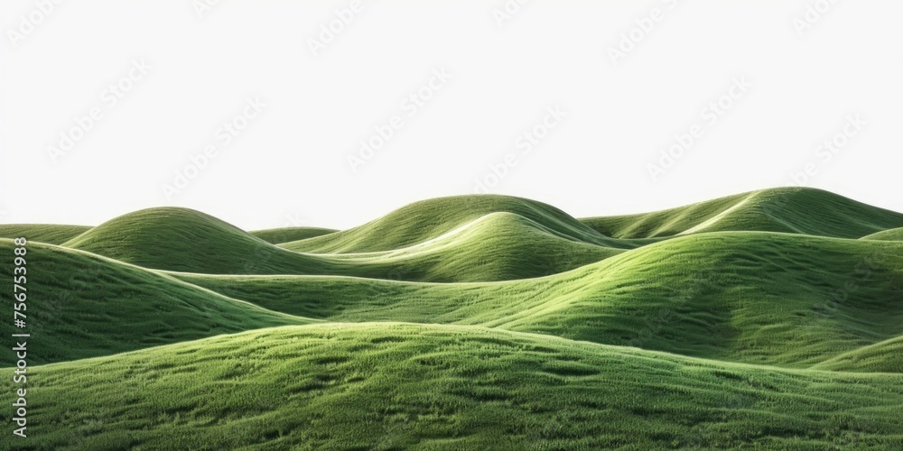 Poster scenic view of green grass field with hills in the background. perfect for nature or landscape conce
