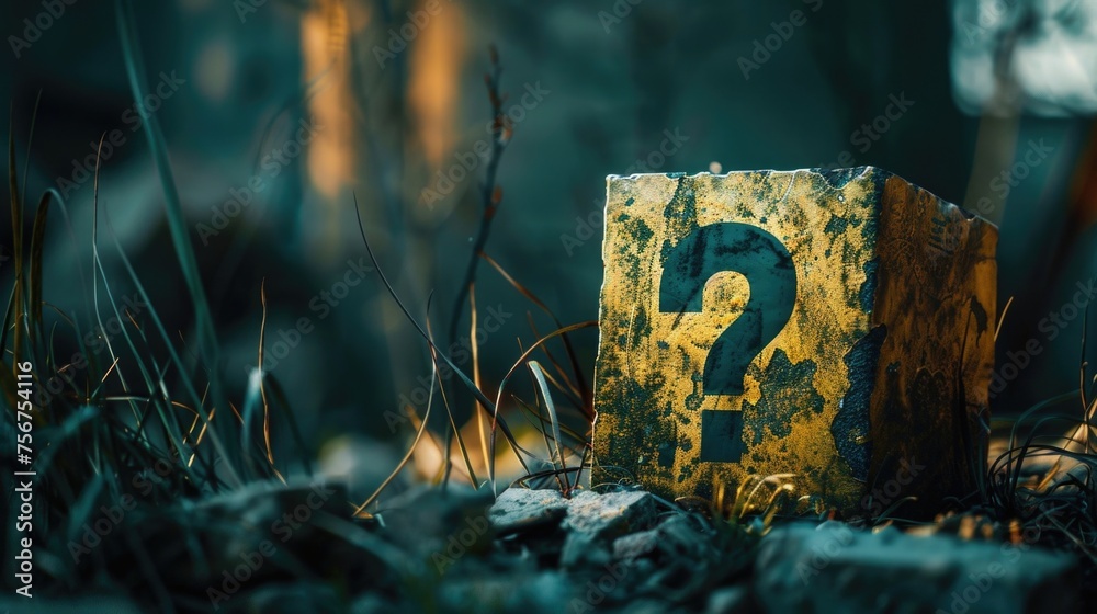 Poster A yellow sign with a question mark symbol. Suitable for various concepts