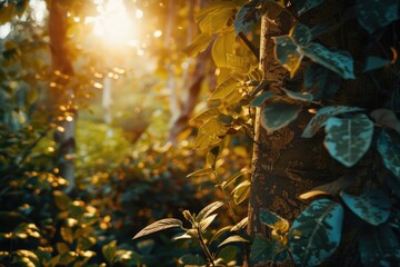 Sunlight filtering through tree leaves, perfect for nature-themed designs