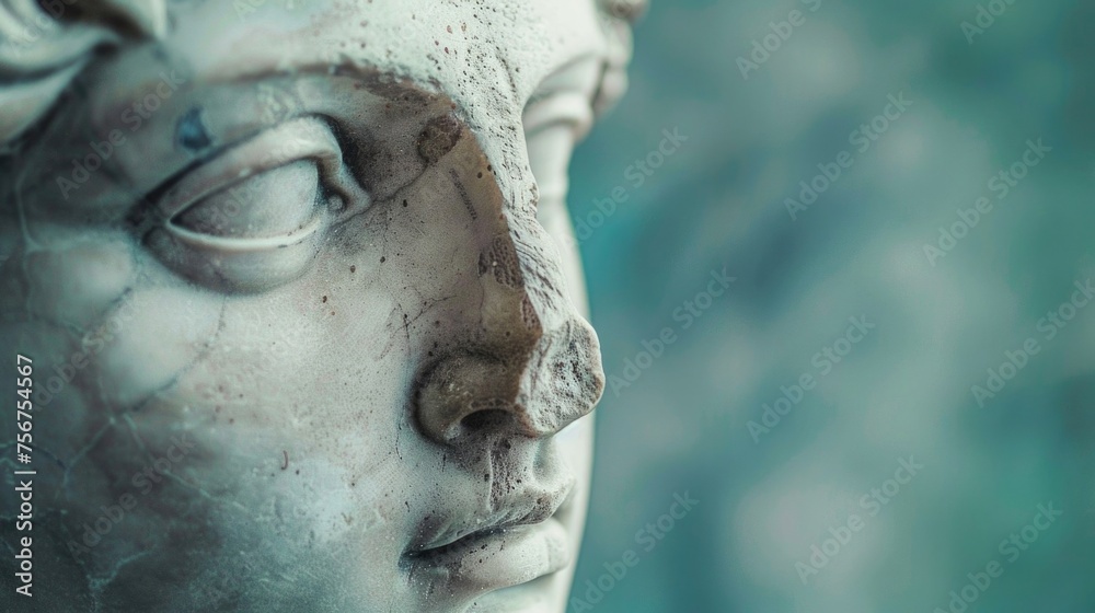 Poster close up of a statue of a woman's face, suitable for various design projects