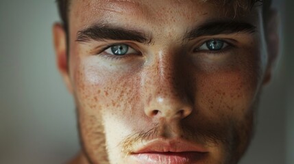 Obraz premium A close-up portrait of a man with freckles. Suitable for various commercial and editorial uses