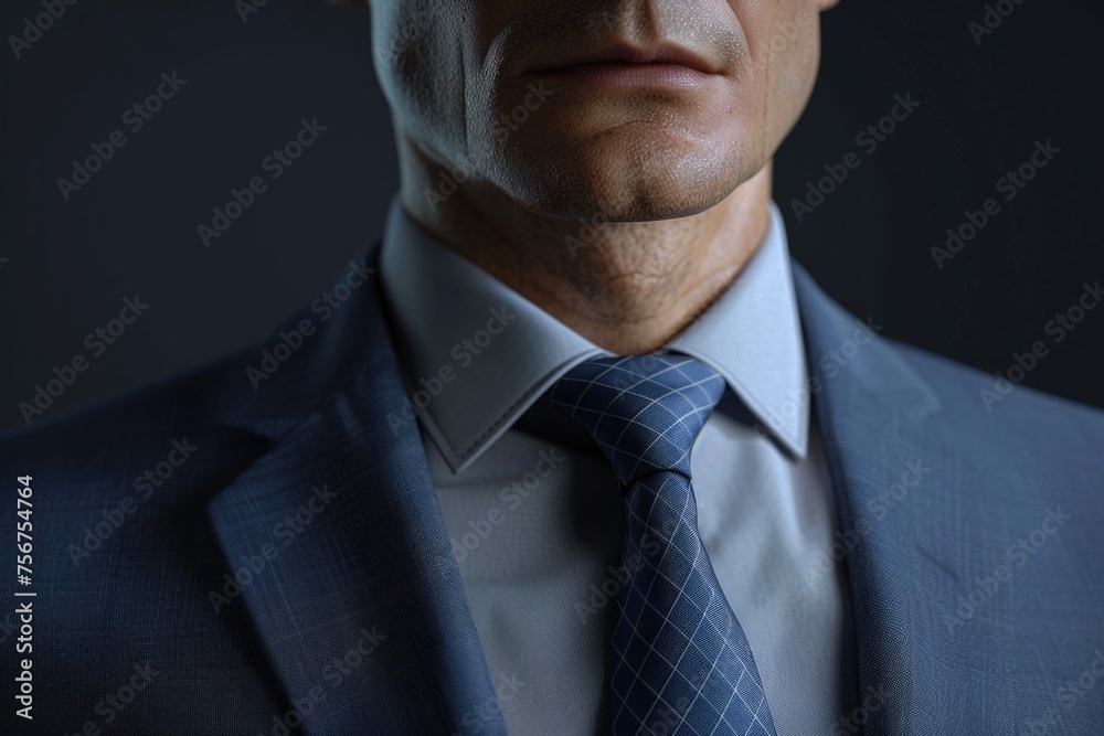 Poster a close-up image of a man wearing a suit and tie. suitable for business concepts