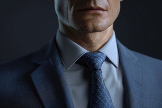 A close-up image of a man wearing a suit and tie. Suitable for business concepts