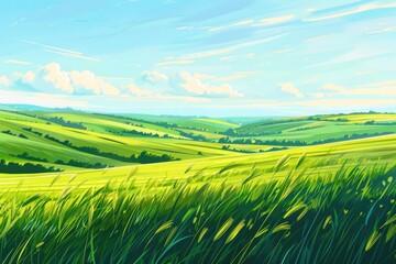 Vibrant painting of a green grass field, perfect for nature lovers