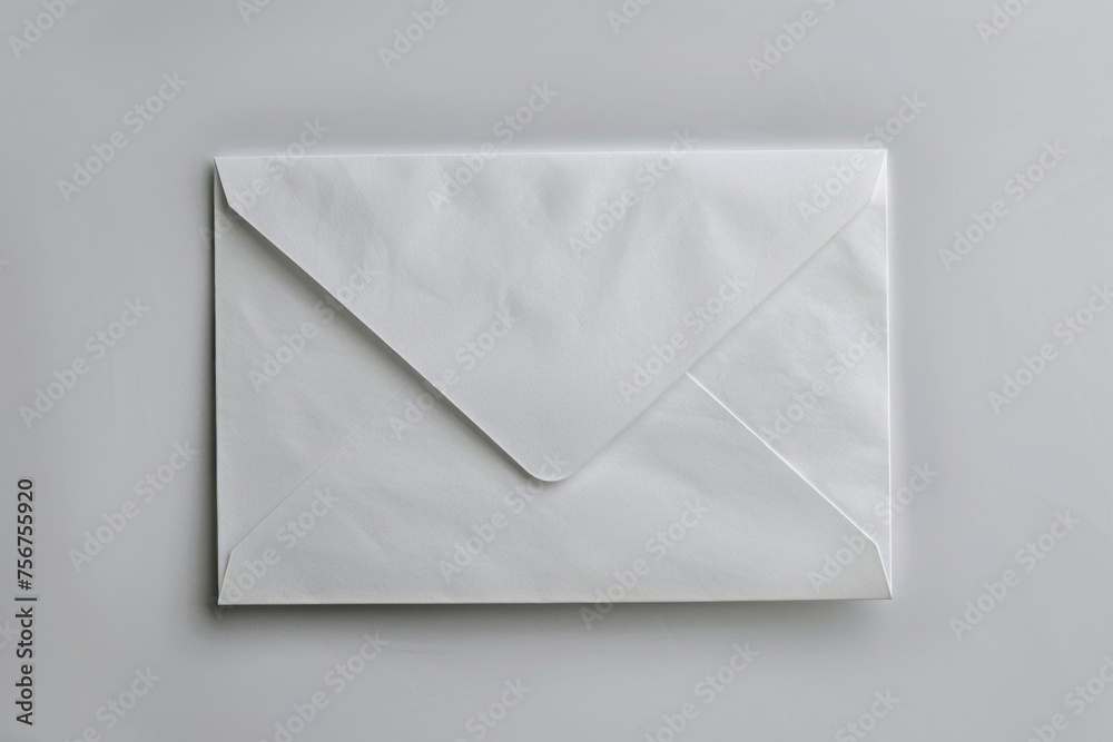 Poster A white envelope placed on a white surface. Suitable for various business and communication concepts