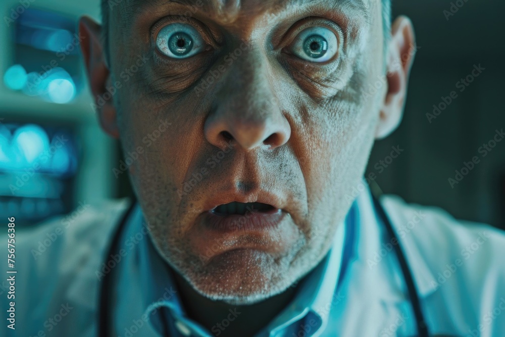 Aufkleber Close up of a man with a surprised expression. Suitable for various concepts