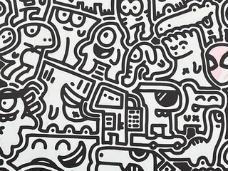 a realm of creativity with this intricate doodle art, showcasing abstract animals ready to be coloured by children's imagination. These black and white designs offer a fun colouring activity. Fun time