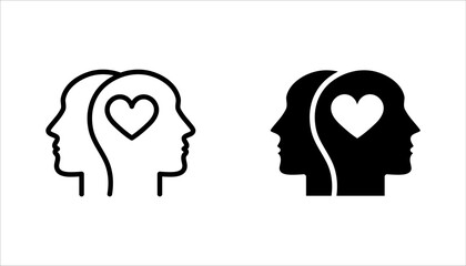 Head heart icon set. concept of love or amour good feeling and harmony with smile face, vector illustration on white background