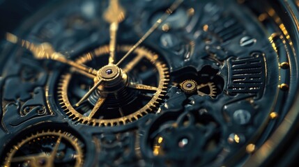 Detailed view of a clock mechanism, suitable for technology concepts