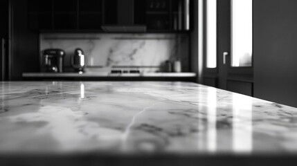 A monochromatic image of a kitchen counter. Suitable for interior design projects - obrazy, fototapety, plakaty