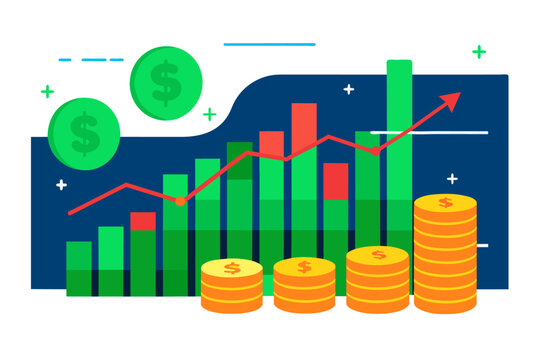 Business graph with coins. Vector illustration in flat style. 