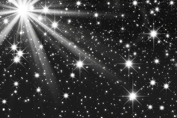 A striking black and white photo of stars shining in the night sky. Perfect for astronomy enthusiasts or night sky backgrounds - obrazy, fototapety, plakaty