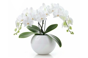 Orchid flowers in pot isolated on white background