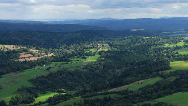 Beautiful Landscape Forest Mountains Bieszczady Bircza Aerial View Poland