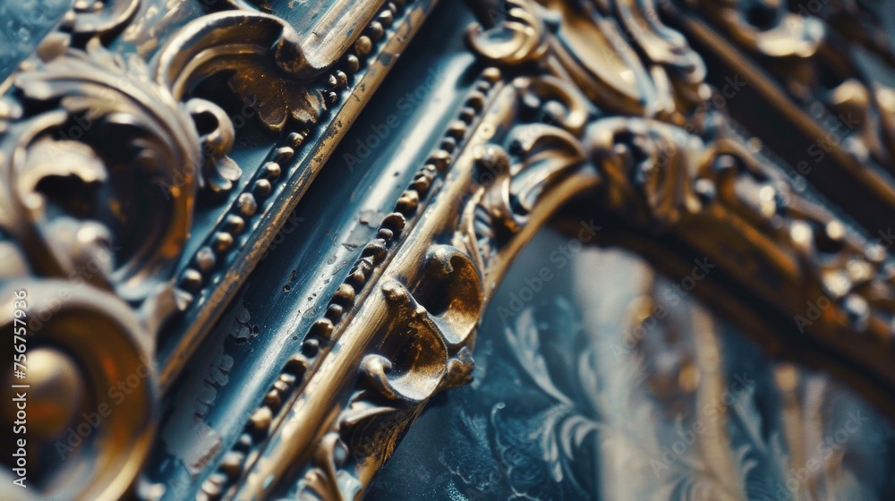 Poster Detailed view of a luxurious gold ornate frame, perfect for adding elegance to any design project