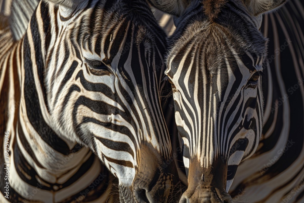 Poster A pair of zebra standing side by side. Ideal for wildlife concepts