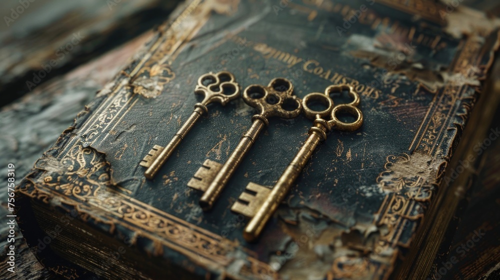 Poster a book with keys on top, perfect for security or education concepts