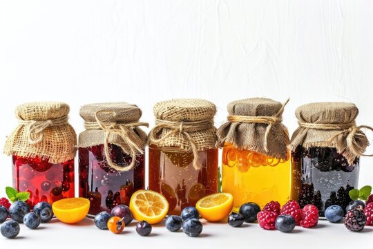 Various Fruits Stored In Glass Jars, Versatile For Food And Health Concepts