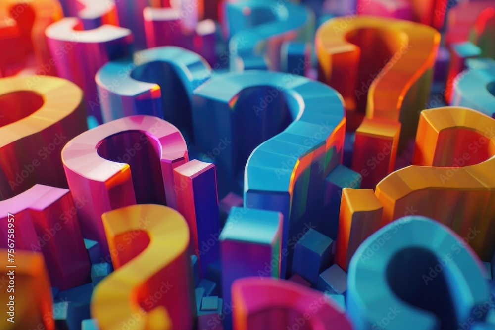 Poster A vibrant image featuring a variety of colorful letters surrounding a question mark. Perfect for educational or design projects