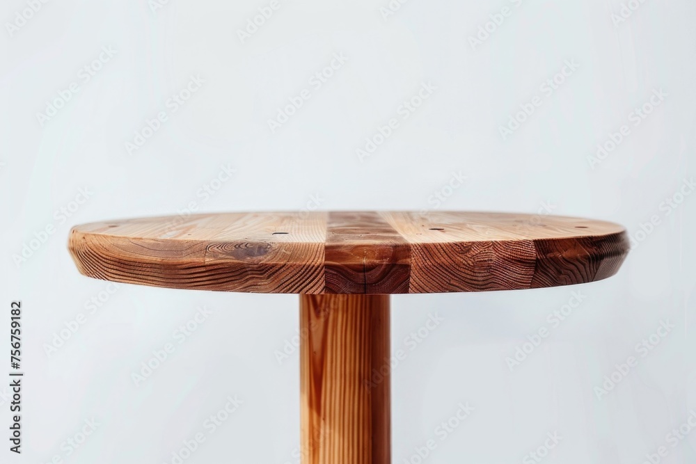 Poster Detailed view of a wooden table on a plain white background. Ideal for product showcasing