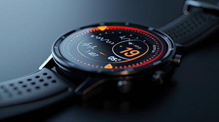 Close-up details of the smartwatch display, clearly showing the ECG monitor and heart rate data, providing clarity and clarity to convey realism and accuracy.