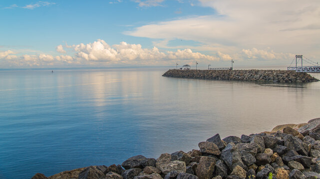 La Malbaie, Canada - August 17 2020: Stunning landscape view by the saint lawrence river in La Malbaie in Quebec