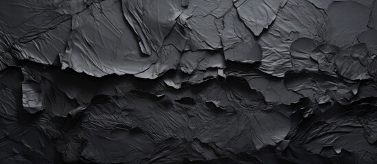 A closeup of a dark grey charcoal piece against a bedrock background, showcasing the beauty of monochrome photography in capturing the textures of soil and rock in its natural darkness