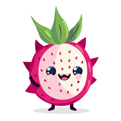 Obraz premium Cute and funny dragon fruit character. Vector illustration isolated on white background.