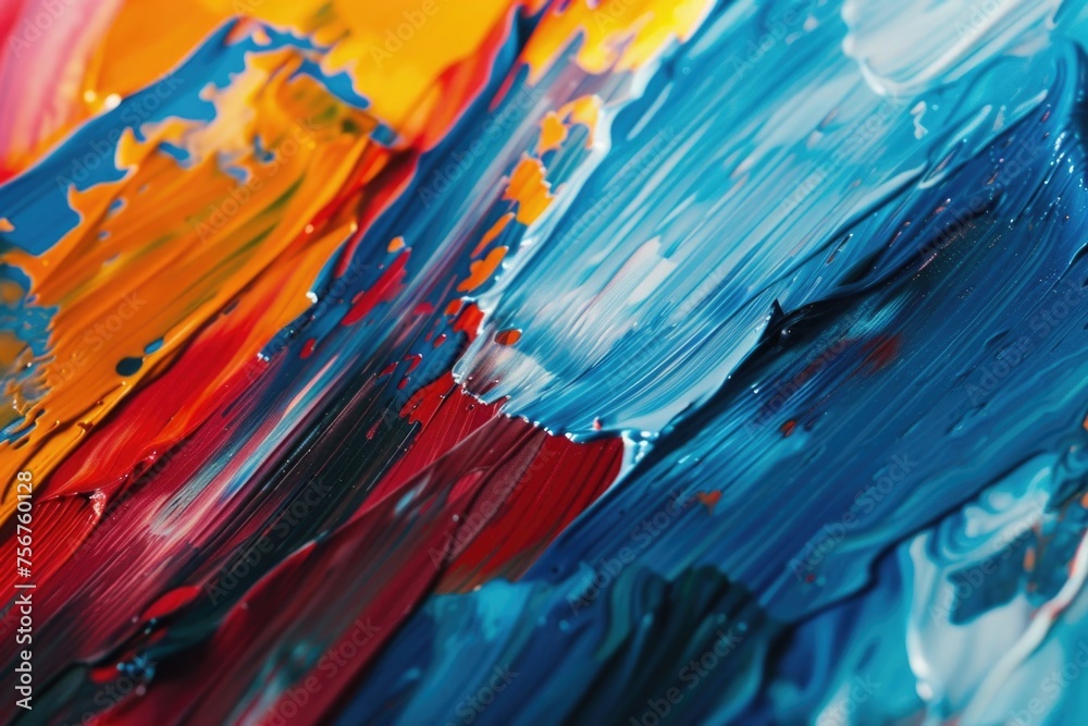 Poster close up view of a vibrant painting on canvas, suitable for art concepts