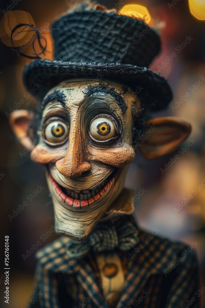 Aufkleber Close up of a toy wearing a hat, suitable for various concepts