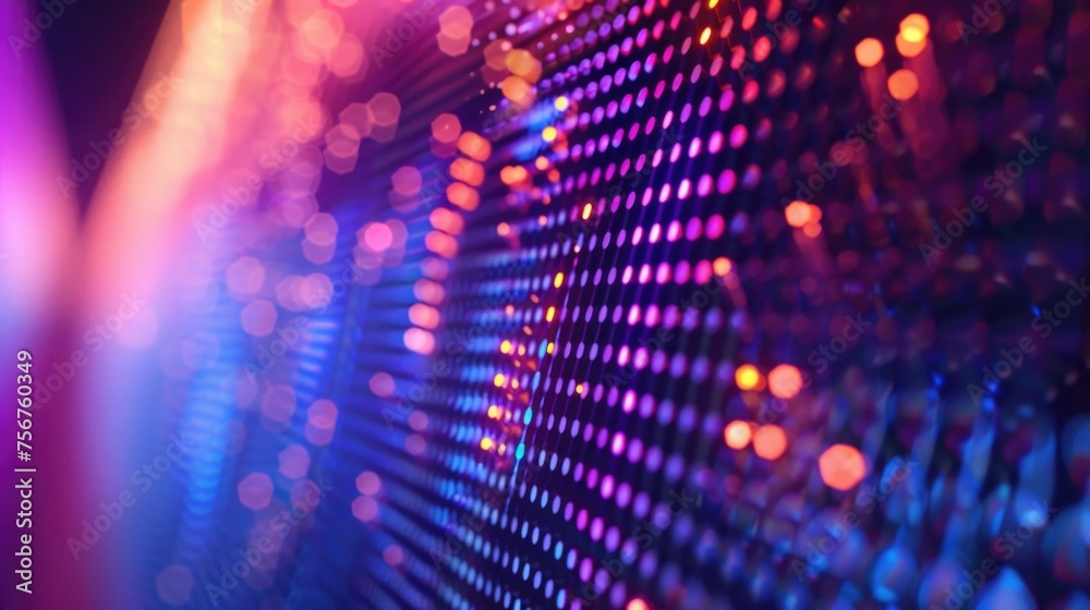 Poster a detailed view of a wall made of colorful lights, suitable for various design projects