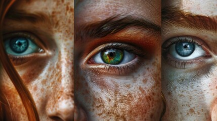 Close up shot of a person's eyes with freckles. Suitable for beauty or eye care concepts