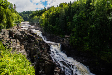 Ste-Anne Cayon, Canada - August 21 2020: The great waterfall in Ste-Anne Cayon in Quebec