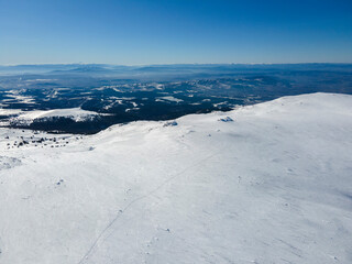 Aerial view of Vitosha Mountain near Cherni Vrah peak, Bulgaria