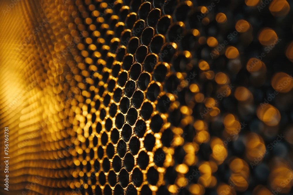 Poster Detailed view of a wall constructed with circles. Suitable for architectural and interior design concepts