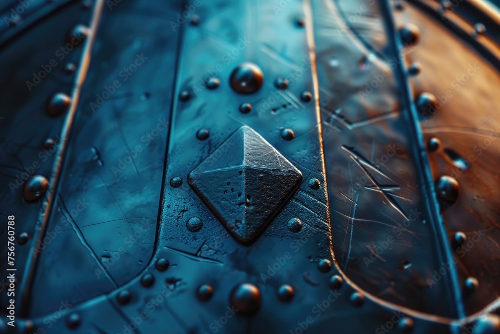 Poster detailed view of a metal object with rivets, suitable for industrial concepts