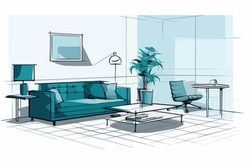 modern living room interior isolated on white background empty no people apartment with furniture horizontal vector illustration
