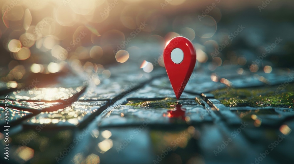 Aufkleber A red pin is placed on a map. Ideal for travel and navigation concepts