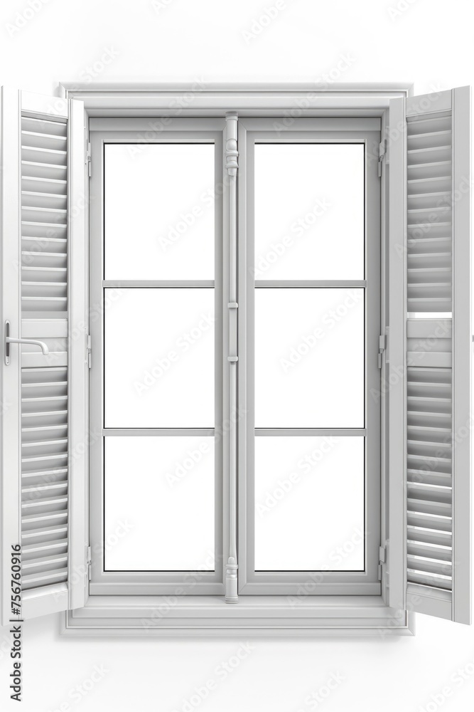 Aufkleber An open window with shutters on a white background. Ideal for interior design concepts